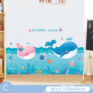 Waterproof Cartoon Underwater Animal World Wall Stickers for Kids room Bathroom Bedroom Vinyl Wall Decals Removable Murals Decor - DreamWeaversStore