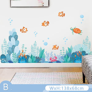 Waterproof Cartoon Underwater Animal World Wall Stickers for Kids room Bathroom Bedroom Vinyl Wall Decals Removable Murals Decor - DreamWeaversStore