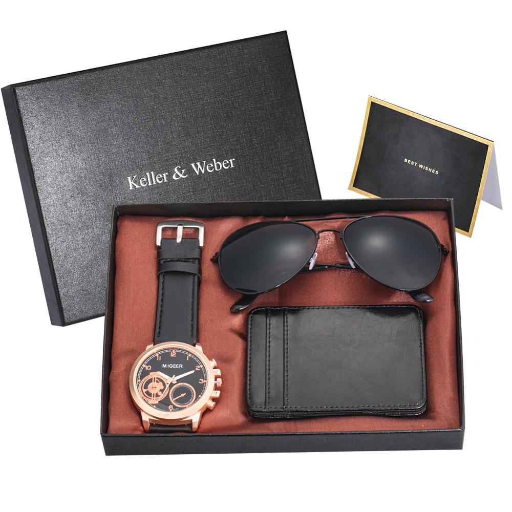 Luxury Rose Gold Men&#39;s Watch Leather Card Credit Holder Wallet Fashion Sunglasses Sets for Men Unique Gift for Boyfriend Husband - DreamWeaversStore