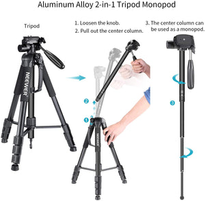 Neewer Camera Tripod Monopod Aluminum Alloy with 3-Way Swivel Pan Head Carrying Bag for Sony/Canon Portable 70 inches/177 cm - DreamWeaversStore