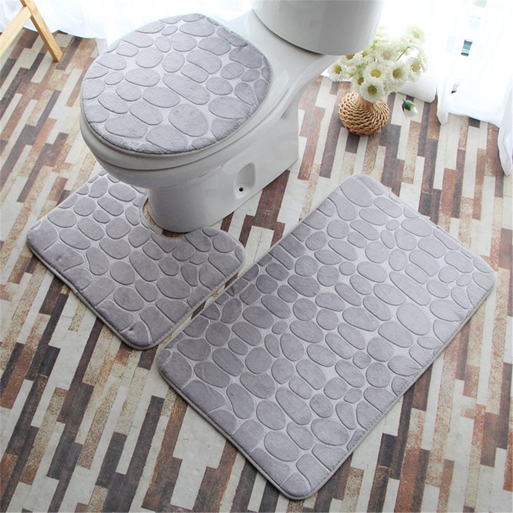 3 Pieces Set Flannel Floor Mat Door Mat Bathroom Carpet Waterproof Bathroom Carpets Toilet Seat Cover Floor Mat Bathroom Decor - DreamWeaversStore