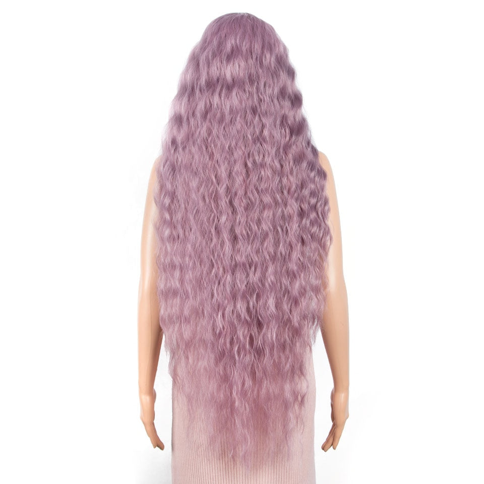 FASHION IDOL 42&quot; Loose Wave Fake Hair Synthetic Wigs For Black Women Ombre Blonde Water Wavy Long Curly Hair Lace Wig Cosplay - DreamWeaversStore