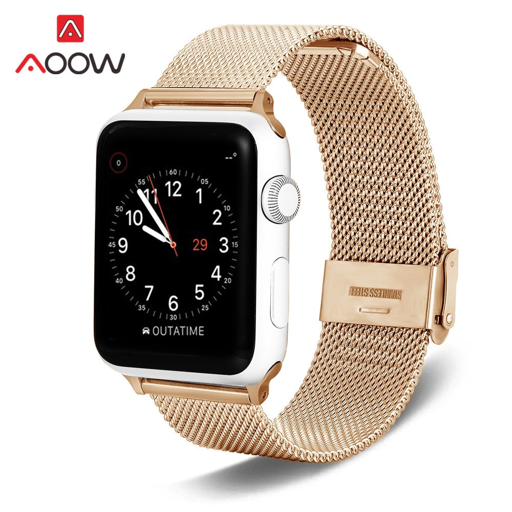 Milanese Loop Strap for Apple Watch 4 5 40mm 44mm 38mm 42mm Stainless Steel Rose Pink Metal Bracelet Band Belt for iWatch 1 2 3 - DreamWeaversStore