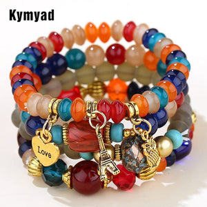 Kymyad Candy Color Multilayer Bohemia Bracelets Resin Beads Stone Bracelets For Women Bijoux Owl Charm Bracelet Femme Jewelry - DreamWeaversStore