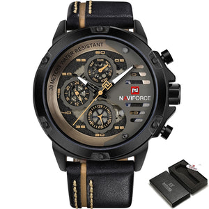 NAVIFORCE Men's Fashion Sports Watches Waterproof Leather Strap Creative Analog Quartz Wrist Watch Men Clock Relogio Masculino - DreamWeaversStore