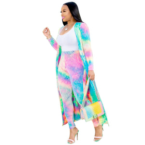 2 Piece Outfits for Women Printed Long Sleeves Coat and Full Length Pants Plus Size Two Piece Set - DreamWeaversStore