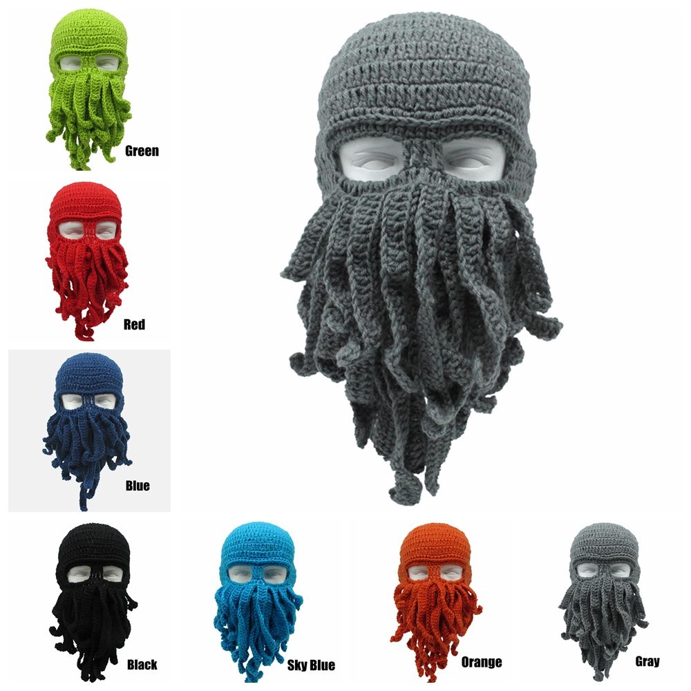 Novelty Handmade Funny Tentacle Octopus Hat Crochet Cthulhu Beard Beanie Men's Women's Knit Wind Mask Cap Halloween Animal Gift - DreamWeaversStore