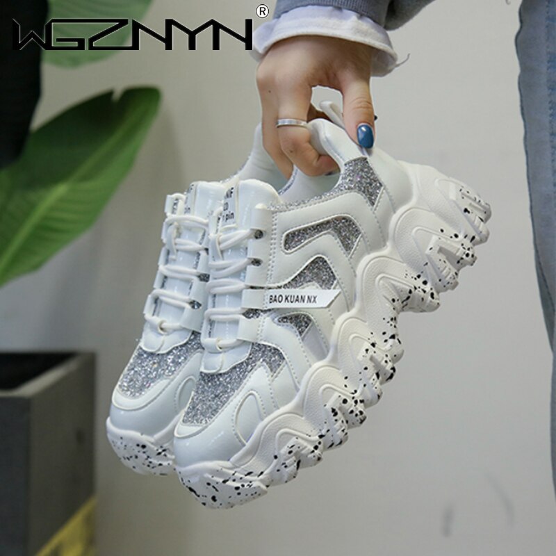 NEW Brand Autumn Chunky Sneakers Wedges Shoes for Women Bling Red Womens Shoes Platform Comfortable Sneaker Thick Sole Dad Shoes - DreamWeaversStore