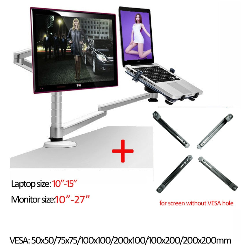 OA-7X Multimedia Desktop Dual Arm 27inch LCD Monior Holder+ Laptop Holder Stand Table Full Motion Dual Monitor Mount Arm Stand - DreamWeaversStore