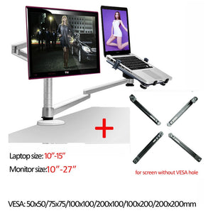 OA-7X Multimedia Desktop Dual Arm 27inch LCD Monior Holder+ Laptop Holder Stand Table Full Motion Dual Monitor Mount Arm Stand - DreamWeaversStore