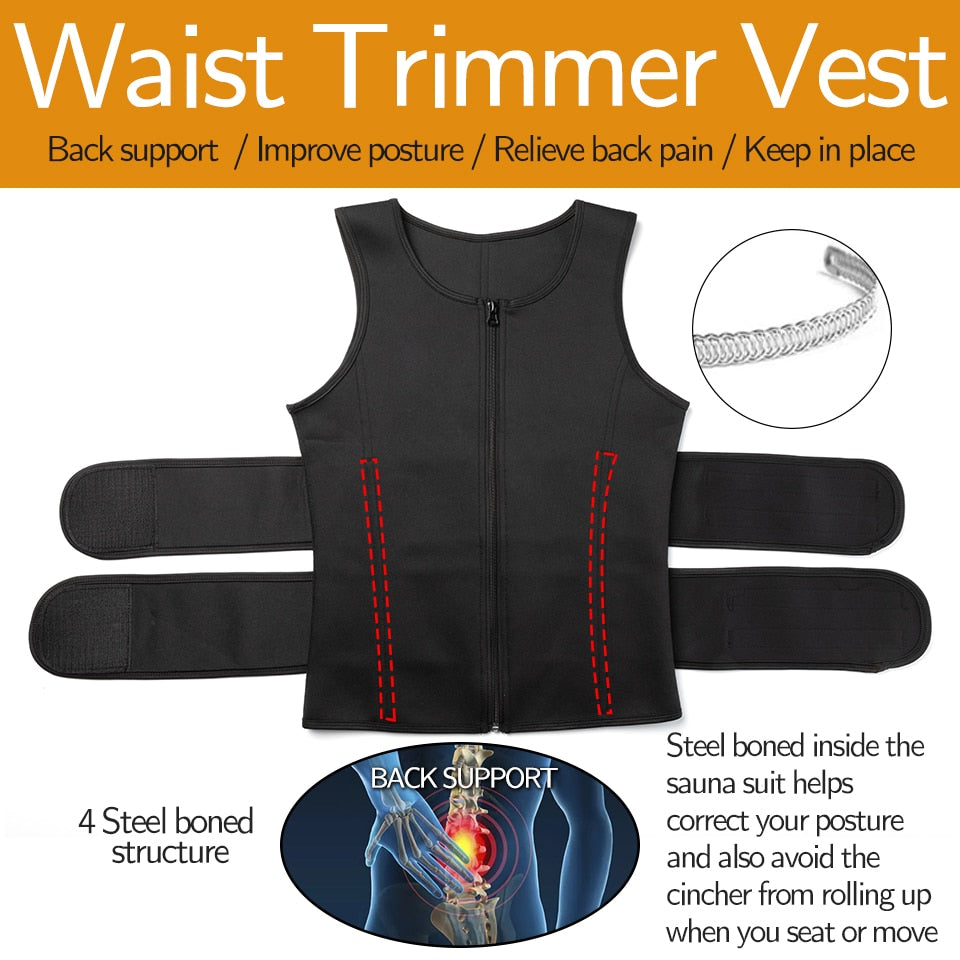 Men Body Shaper Waist Trainer Vest Slimming Shirt Sauna Sweat Vest Compression Undershirt Shapewear Fat Burner Workout Tank Tops - DreamWeaversStore