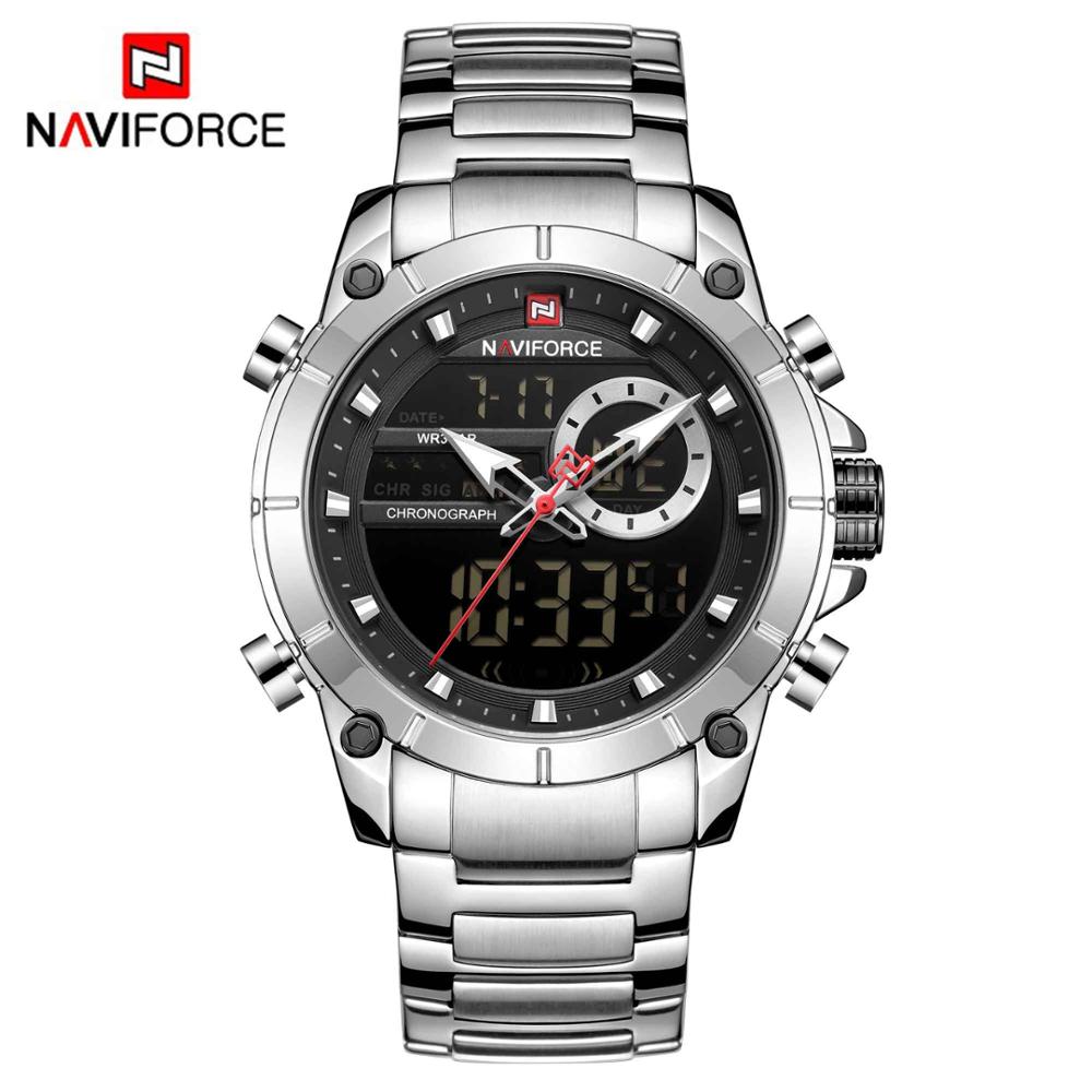 NAVIFORCE Men Military Sport Wrist Watch Gold Quartz Steel Waterproof Dual Display Male Clock Watches Relogio Masculino 9163 - DreamWeaversStore