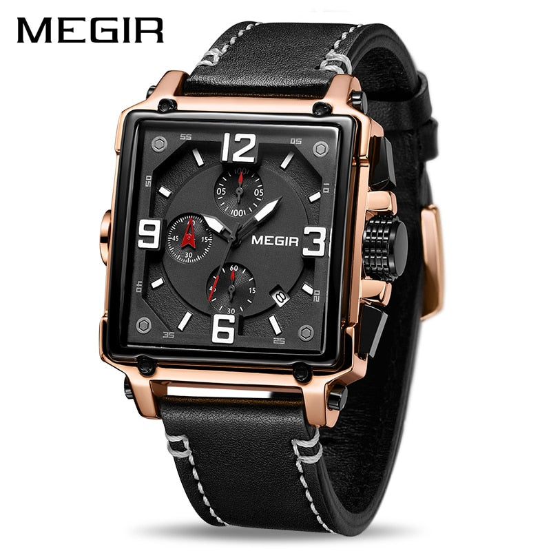 MEGIR Creative Men Watch Top Brand Luxury Chronograph Quartz Watches Clock Men Leather Sport Army Military Wrist Watches Saat - DreamWeaversStore