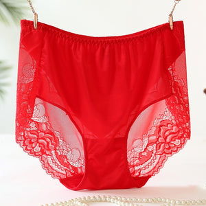 High Waist Lace Plus Size Panties Women Ice Silk Transparent Large Size Satin Briefs Intimates Female Big Underwear 4XL 5XL 6XL - DreamWeaversStore