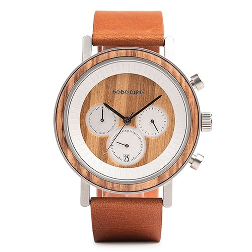 BOBO BIRD Stainless Steel Wooden Watch Chronograph Men Sport Waterproof Military Watches Relogio Masculino - DreamWeaversStore