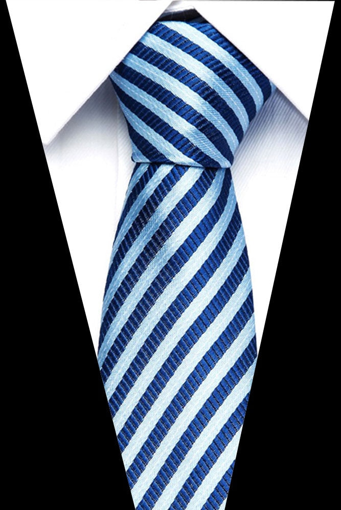 Male Dark Blue Striped  Luxury Tie 100% Silk Bussiness For Man Formal Wedding Party - DreamWeaversStore