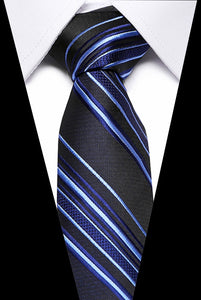 Male Dark Blue Striped  Luxury Tie 100% Silk Bussiness For Man Formal Wedding Party - DreamWeaversStore