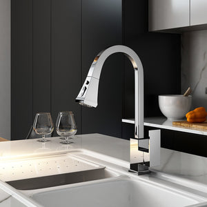 Kitchen Faucets Square Black Single Handle Pull Out Kitchen Tap Single Hole Swivel 360 Degree Rotation Water Mixer Tap 866399R - DreamWeaversStore