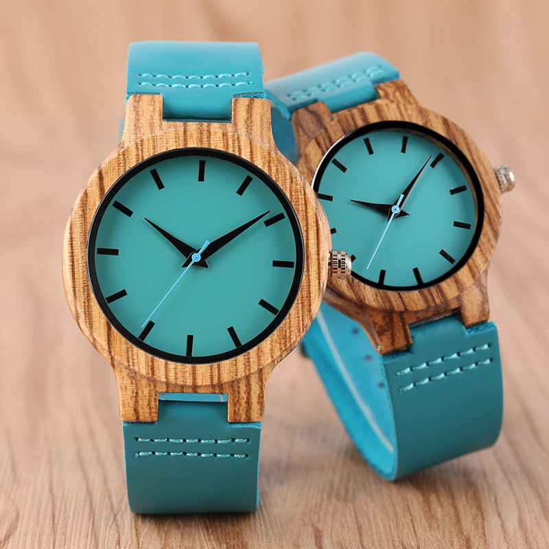 Top Luxury Royal Blue Wood Watch Quartz Wristwatch 100% Natural Bamboo Clock Fashion Leather Valentine's Day Best Gifts 2020 NEW - DreamWeaversStore