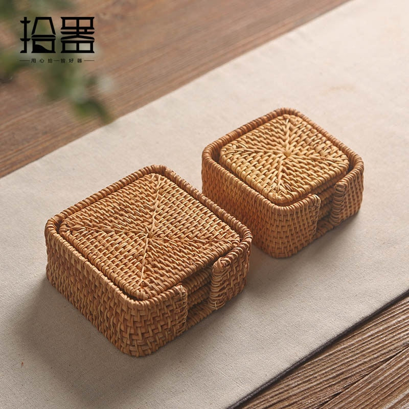 6pcs/lot Creative Coasters Set Cup Cushion Kungfu Tea Set Tableware Placemat Dish Mat Rattan Weave Cup Mat Pad Tea Accessories - DreamWeaversStore