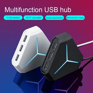 6 Ports USB 2.0 Hub USB Splitter High Speed TF SD Card Reader with eaphone microphone interface For PC Computer Accessories - DreamWeaversStore