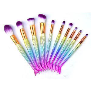 11pcs Mermaid Makeup Brushes Foundation Eyeliner Concealer Brushes Fish Tail Cosmetic brochas maquillaje Make up Brushes - DreamWeaversStore