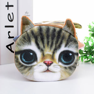 Cute Mini Coin Purse Animal Face Cartoon Cat Dog Bag Plush Zipper Children Girls Wallet Card Key Holder Handbag Bag Headset Bag - DreamWeaversStore