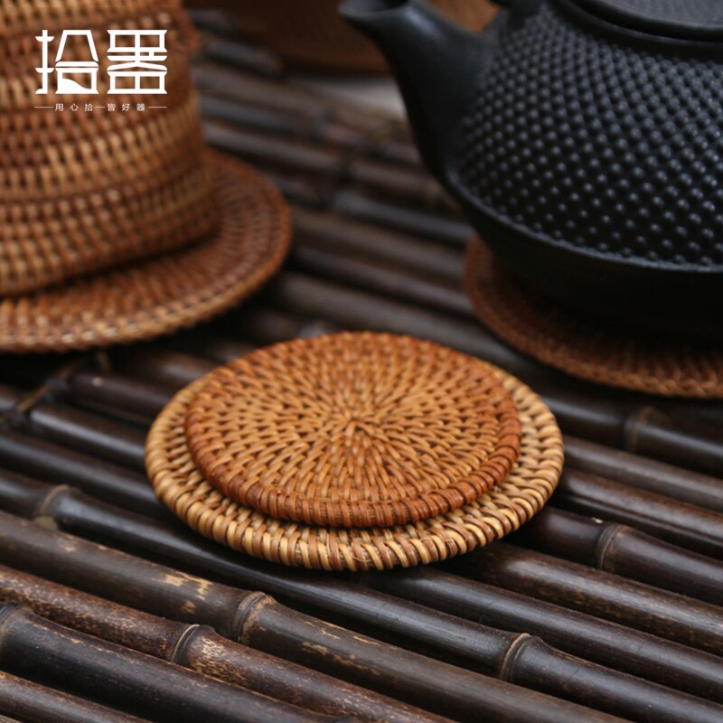 6pcs/lot Creative Coasters Set Cup Cushion Kungfu Tea Set Tableware Placemat Dish Mat Rattan Weave Cup Mat Pad Tea Accessories - DreamWeaversStore