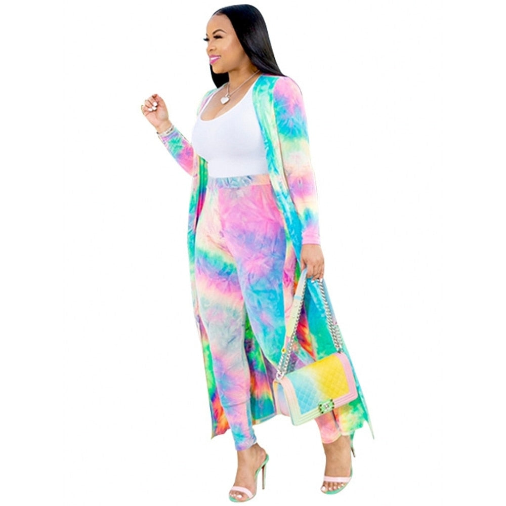 2 Piece Women Set 2020 New African Tie Dye Print Elastic Pants Rock Style Dashiki Famous Suit For Lady coat and leggings 2pcs/se - DreamWeaversStore