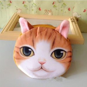 Cute Mini Coin Purse Animal Face Cartoon Cat Dog Bag Plush Zipper Children Girls Wallet Card Key Holder Handbag Bag Headset Bag - DreamWeaversStore