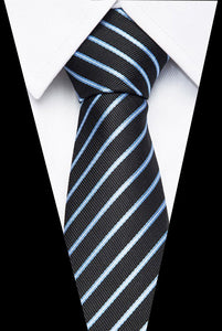 Male Dark Blue Striped  Luxury Tie 100% Silk Bussiness For Man Formal Wedding Party - DreamWeaversStore