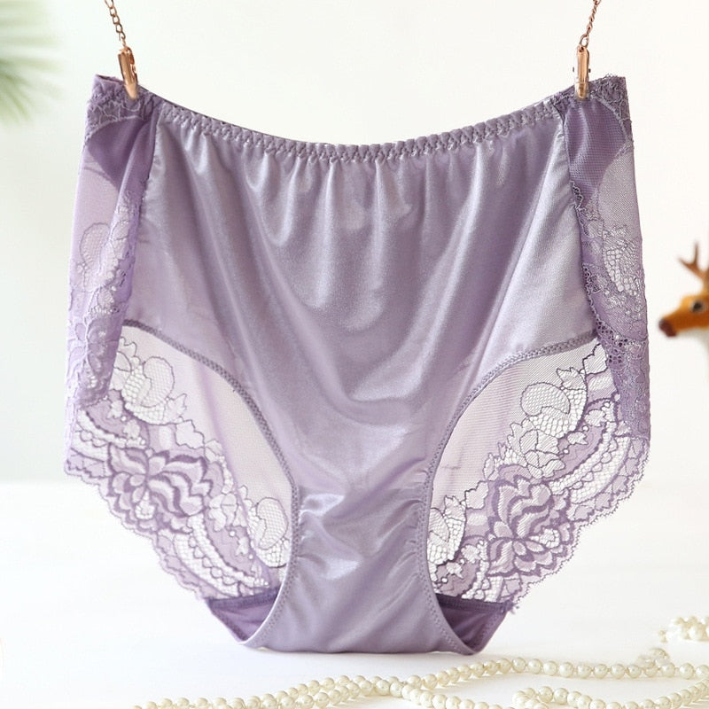 High Waist Lace Plus Size Panties Women Ice Silk Transparent Large Size Satin Briefs Intimates Female Big Underwear 4XL 5XL 6XL - DreamWeaversStore