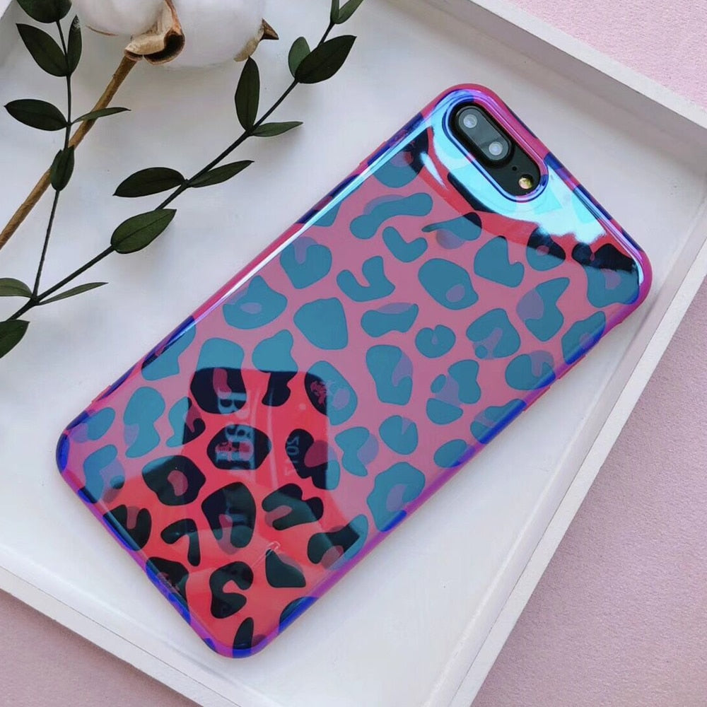 LOVECOM Blue-Ray Leopard Phone Case For iPhone 12 11 Pro Max 12 Mini XR XS Max X 7 8 6S Plus SE 2020 Soft IMD Phone Back Cover - DreamWeaversStore