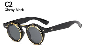 ZXRCYYL 2021 Vintage Round SteamPunk Flip Up Sunglasses Classic Double Layer Clamshell Design Fashion Sun Glasses Oculos De Sol - DreamWeaversStore