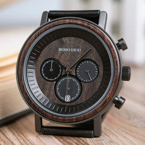 BOBO BIRD Stainless Steel Wooden Watch Chronograph Men Sport Waterproof Military Watches Relogio Masculino - DreamWeaversStore