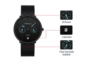 Mens Watches CRRJU Full Steel Casual Waterproof Watch for Man Sport Quartz Watch Men&#39;s Dress Calendar Watch Relogio Masculino - DreamWeaversStore