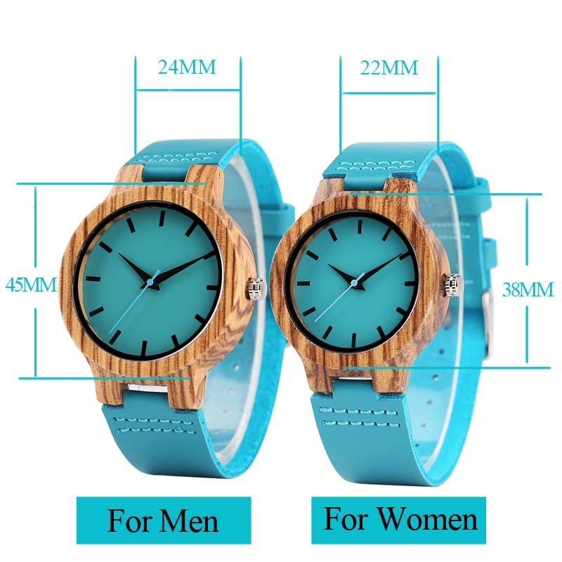 Top Luxury Royal Blue Wood Watch Quartz Wristwatch 100% Natural Bamboo Clock Fashion Leather Valentine's Day Best Gifts 2020 NEW - DreamWeaversStore