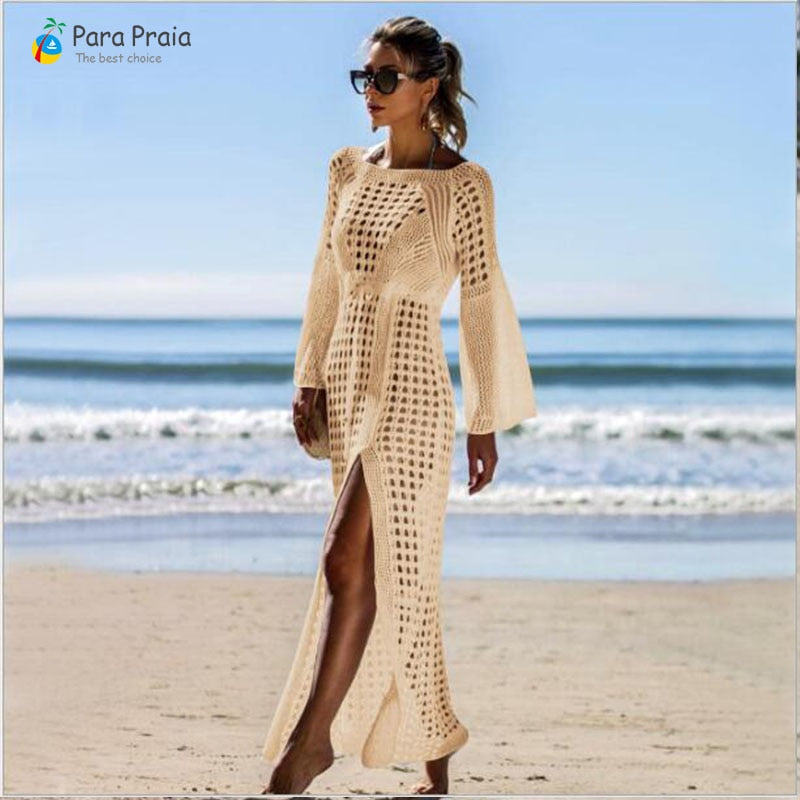 2020 Long Sleeve Crochet Swimwear Cover Up Sexy Stylish Tassel Beach Dress Women Bikini Cover Up Beachwear Loose Cardigan - DreamWeaversStore