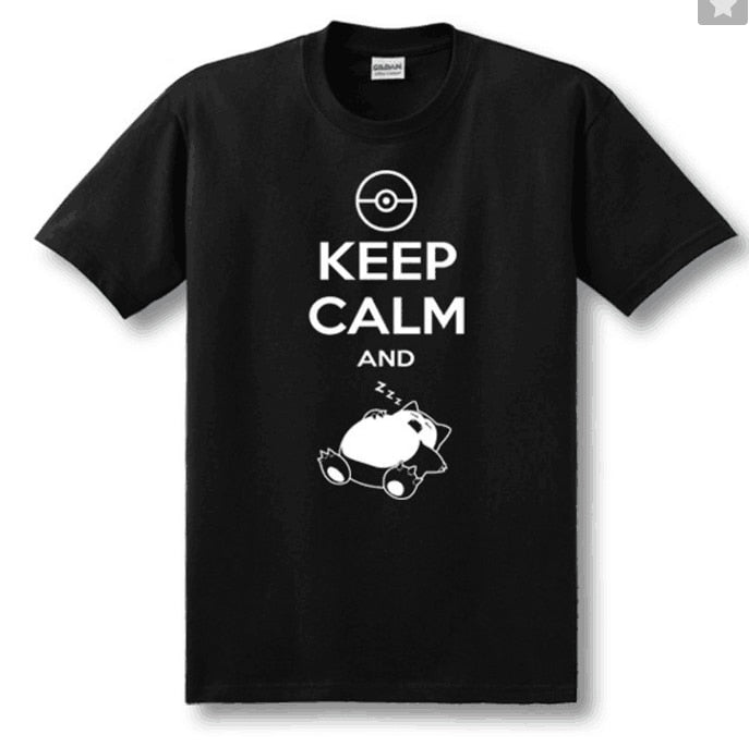 New Fashion Pokemon Snorlax Keep Calm And Carry On T Shirt Sleeping Casual Short Sleeves T-shirt - DreamWeaversStore