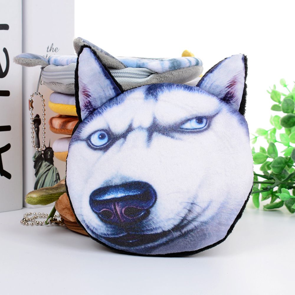 Cute Mini Coin Purse Animal Face Cartoon Cat Dog Bag Plush Zipper Children Girls Wallet Card Key Holder Handbag Bag Headset Bag - DreamWeaversStore