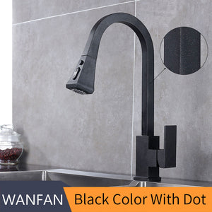 Kitchen Faucets Square Black Single Handle Pull Out Kitchen Tap Single Hole Swivel 360 Degree Rotation Water Mixer Tap 866399R - DreamWeaversStore