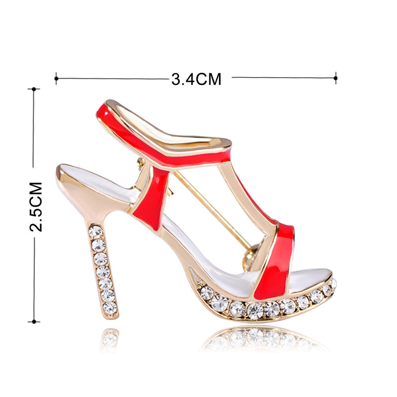 Blucome High Heels Shoes Brooch Crystal Red Enamel Sandals Brooches Corsage Clips For Suit Scarf Dress Women Girls Jewelry Pins - DreamWeaversStore