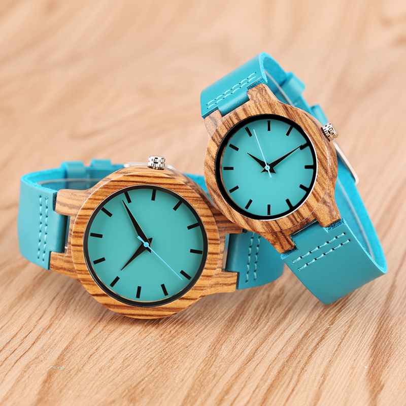 Top Luxury Royal Blue Wood Watch Quartz Wristwatch 100% Natural Bamboo Clock Fashion Leather Valentine's Day Best Gifts 2020 NEW - DreamWeaversStore