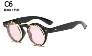 Sunglasses Women Brand Designer Retro Round Steampunk steam punk Metal Flip cover Fashion Sun glasses gafas Oculos de Sol - DreamWeaversStore