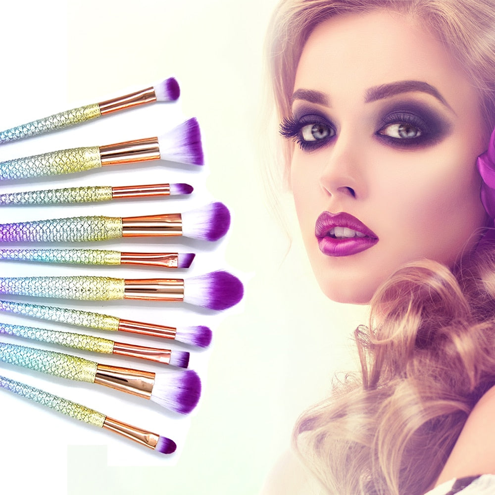 11pcs Mermaid Makeup Brushes Foundation Eyeliner Concealer Brushes Fish Tail Cosmetic brochas maquillaje Make up Brushes - DreamWeaversStore