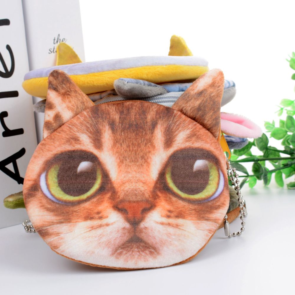 Cute Mini Coin Purse Animal Face Cartoon Cat Dog Bag Plush Zipper Children Girls Wallet Card Key Holder Handbag Bag Headset Bag - DreamWeaversStore