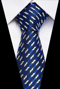 Male Dark Blue Striped  Luxury Tie 100% Silk Bussiness For Man Formal Wedding Party - DreamWeaversStore