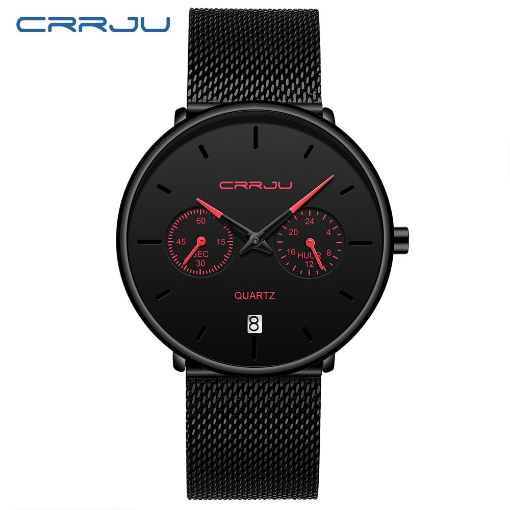 Mens Watches CRRJU Full Steel Casual Waterproof Watch for Man Sport Quartz Watch Men&#39;s Dress Calendar Watch Relogio Masculino - DreamWeaversStore