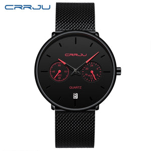 Mens Watches CRRJU Full Steel Casual Waterproof Watch for Man Sport Quartz Watch Men&#39;s Dress Calendar Watch Relogio Masculino - DreamWeaversStore