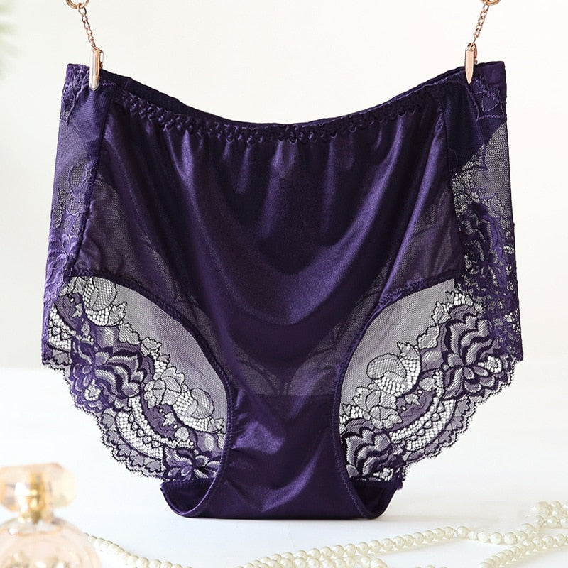 High Waist Lace Plus Size Panties Women Ice Silk Transparent Large Size Satin Briefs Intimates Female Big Underwear 4XL 5XL 6XL - DreamWeaversStore